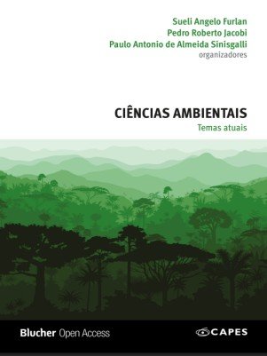 Capa do livro Ciências Ambientais: Temas atuais, com paisagem de floresta verde e os nomes dos autores no topo.