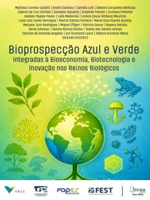 Poster da Bioprospecção Azul e Verde: integração da bioeconomia, biotecnologia e inovação nos Reinos Biológicos, com Terra cercada de plantas e símbolos científicos.