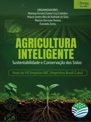 Capa do livro 'AGRICULTURA INTELIGENTE' com subtítulo 'Sustentabilidade e Conservação dos Solos', fundo verde e broto crescendo da terra.